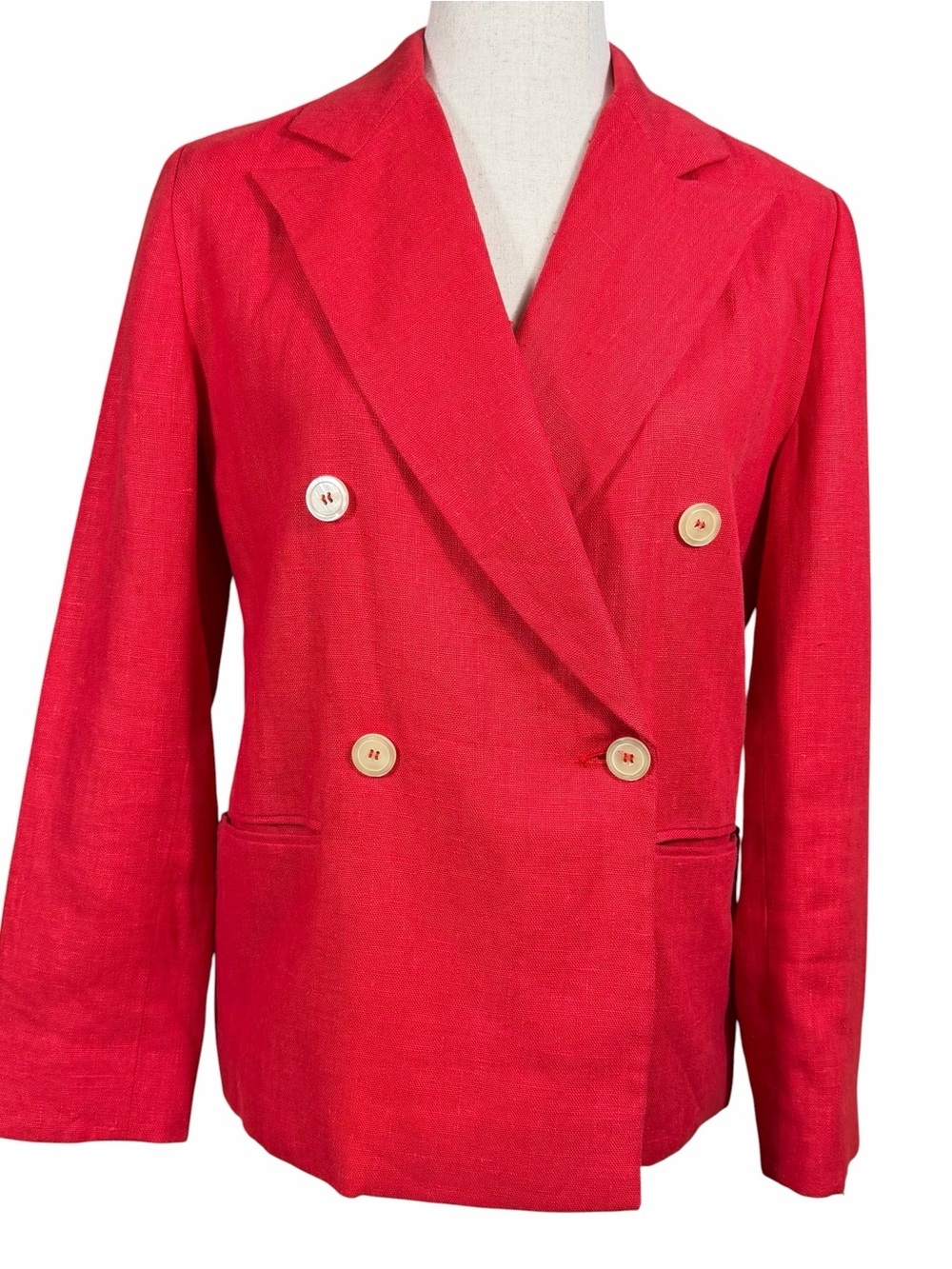 1980s 1990s Herve Bernard Double-Breasted Red Women's Blazer Jacket. Linen